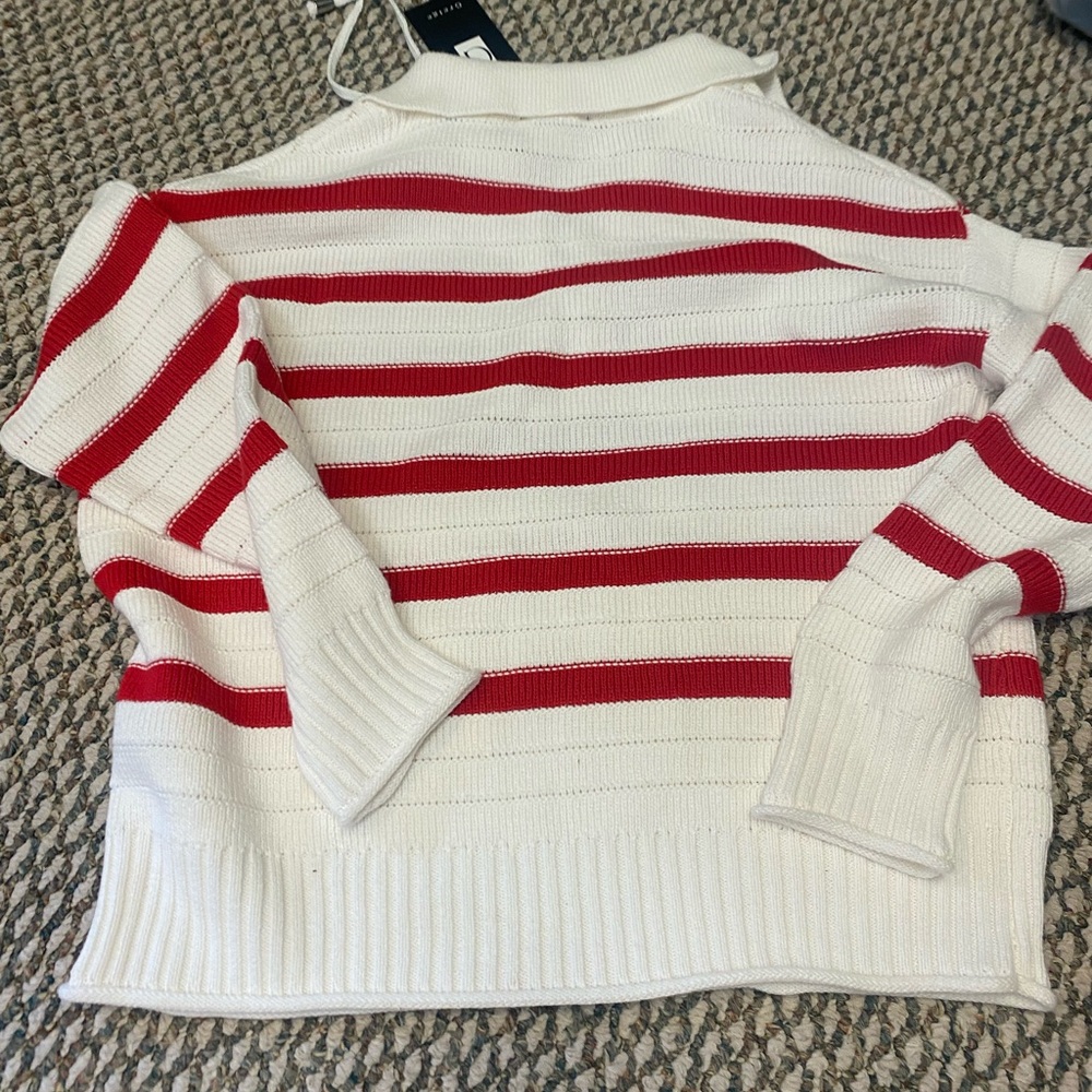 Greige Red & White Striped Lace-Up Knit Sweater - Picture 3 of 3